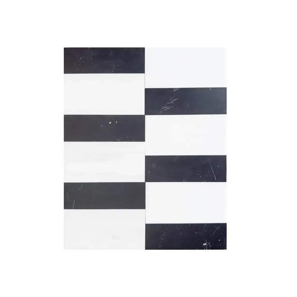 Black and white striped tiles from Siena in Dolomite Prestige and Nero Marquina Prestige set