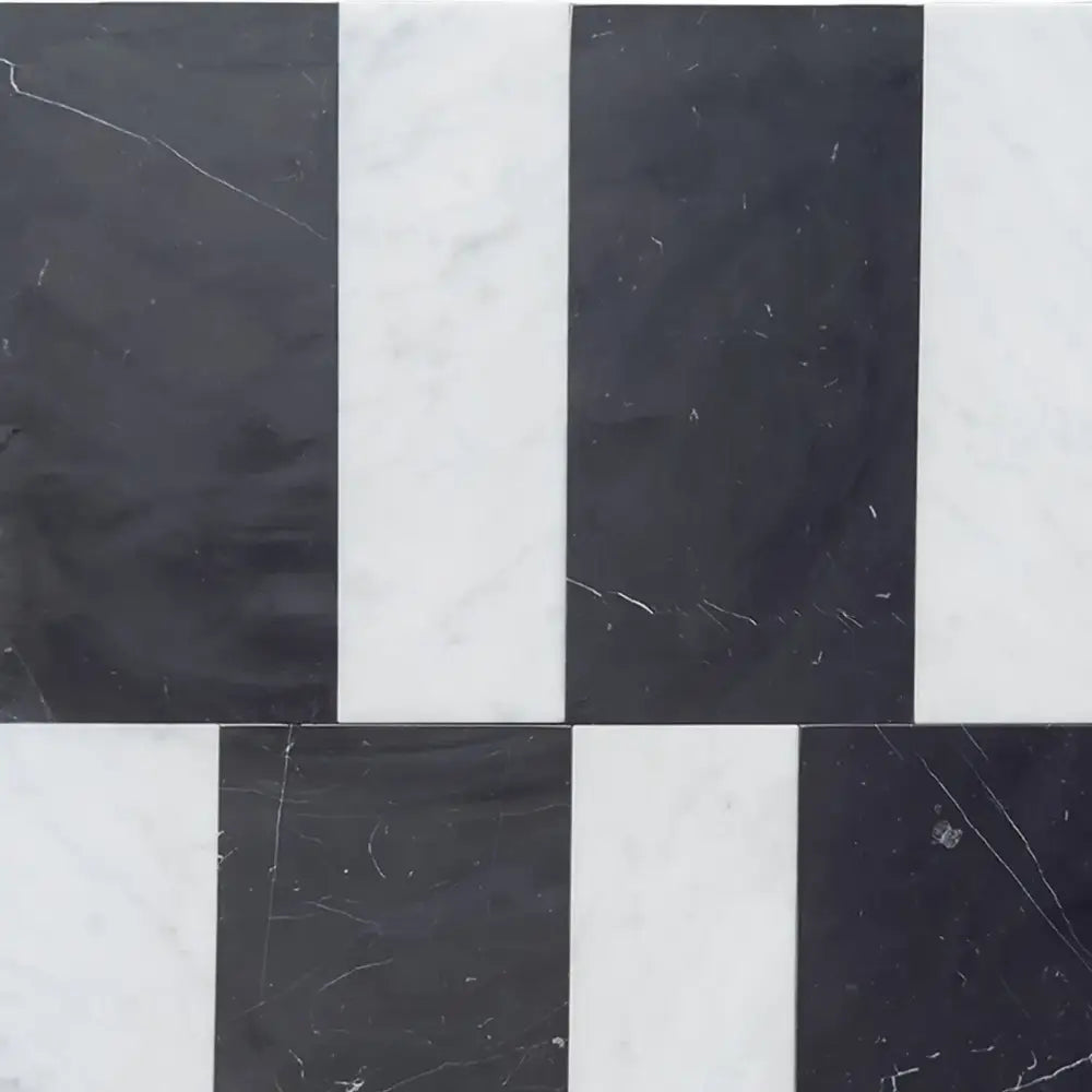 Black and white marble tile pattern from Siena in Carrara White Royale and Nero Marquina Prestige set
