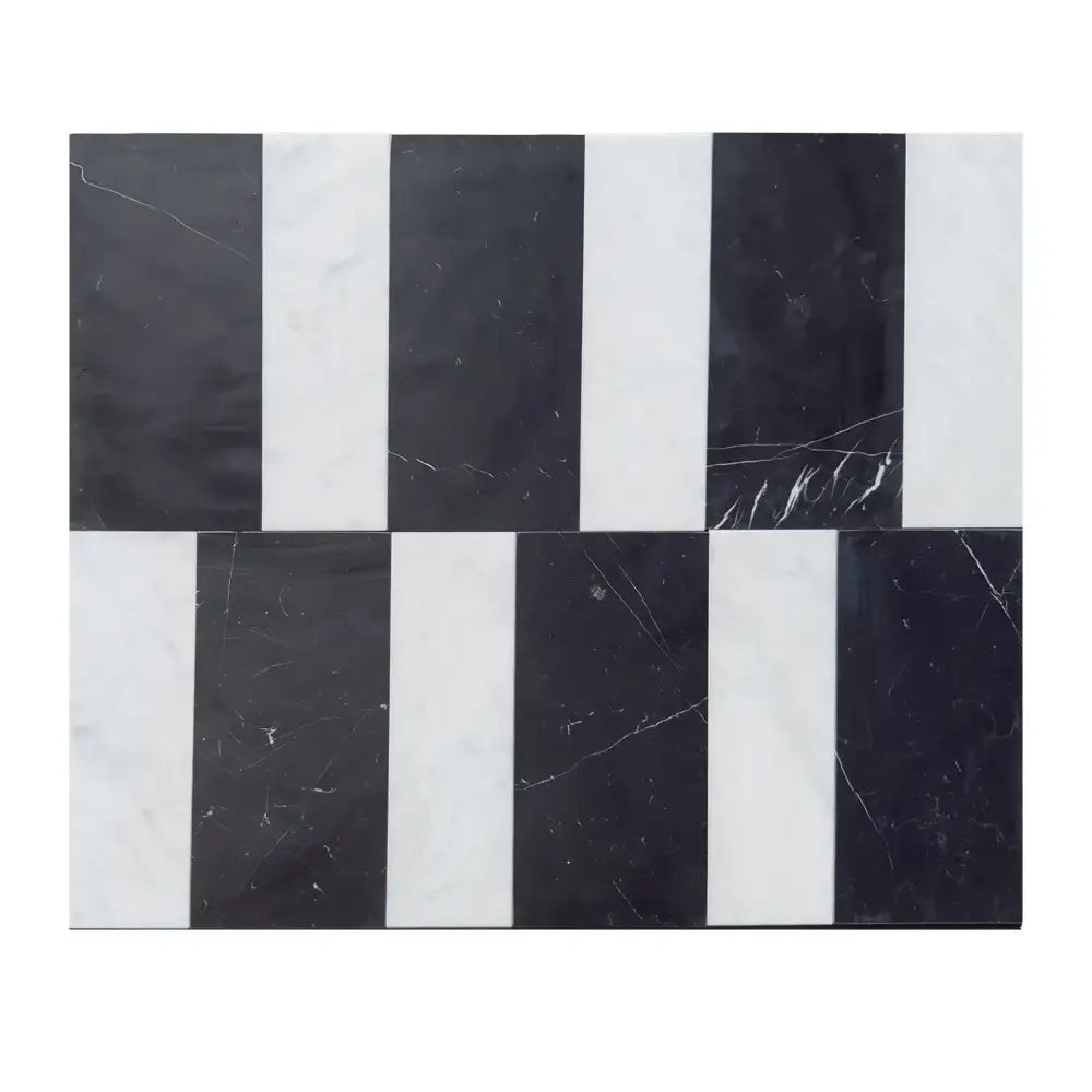 Black and white striped marble tiles from Siena in Carrara White Royale and Nero Marquina Prestige set