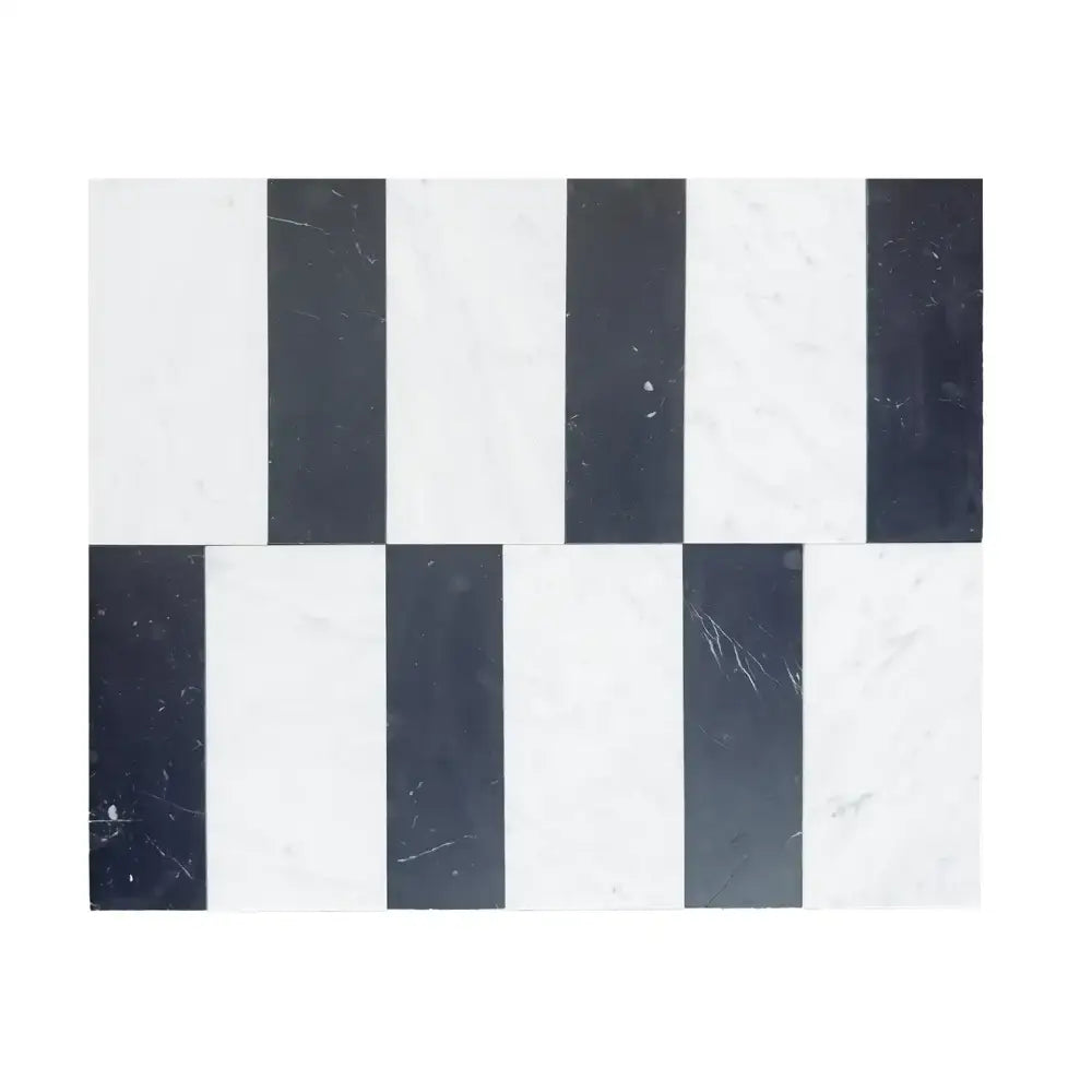 Black and white striped marble tiles from Siena in Carrara White Royale and Nero Marquina Prestige set
