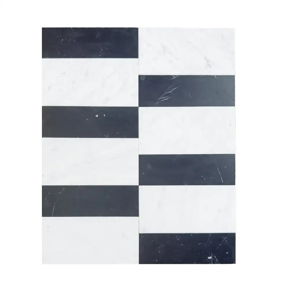 Siena in Carrara White Royale 6X12 and Nero Marquina Prestige 4X12 Set-American Stone