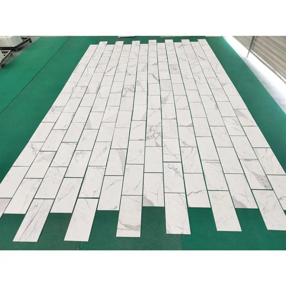 Rectangular white marble tiles from Statuary Statuario White 12X12 Italian Marble collection