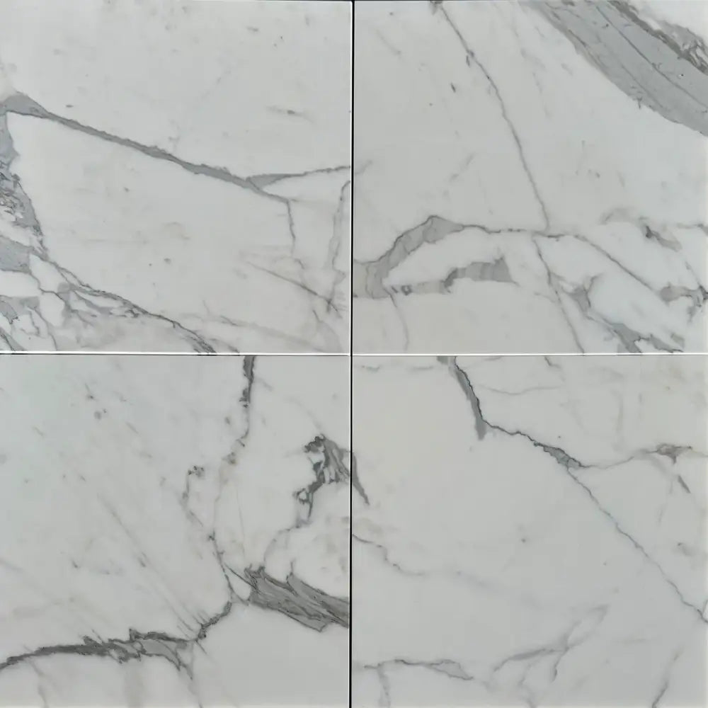 Four Statuario White 12x12 Italian marble tiles with polished or honed finish