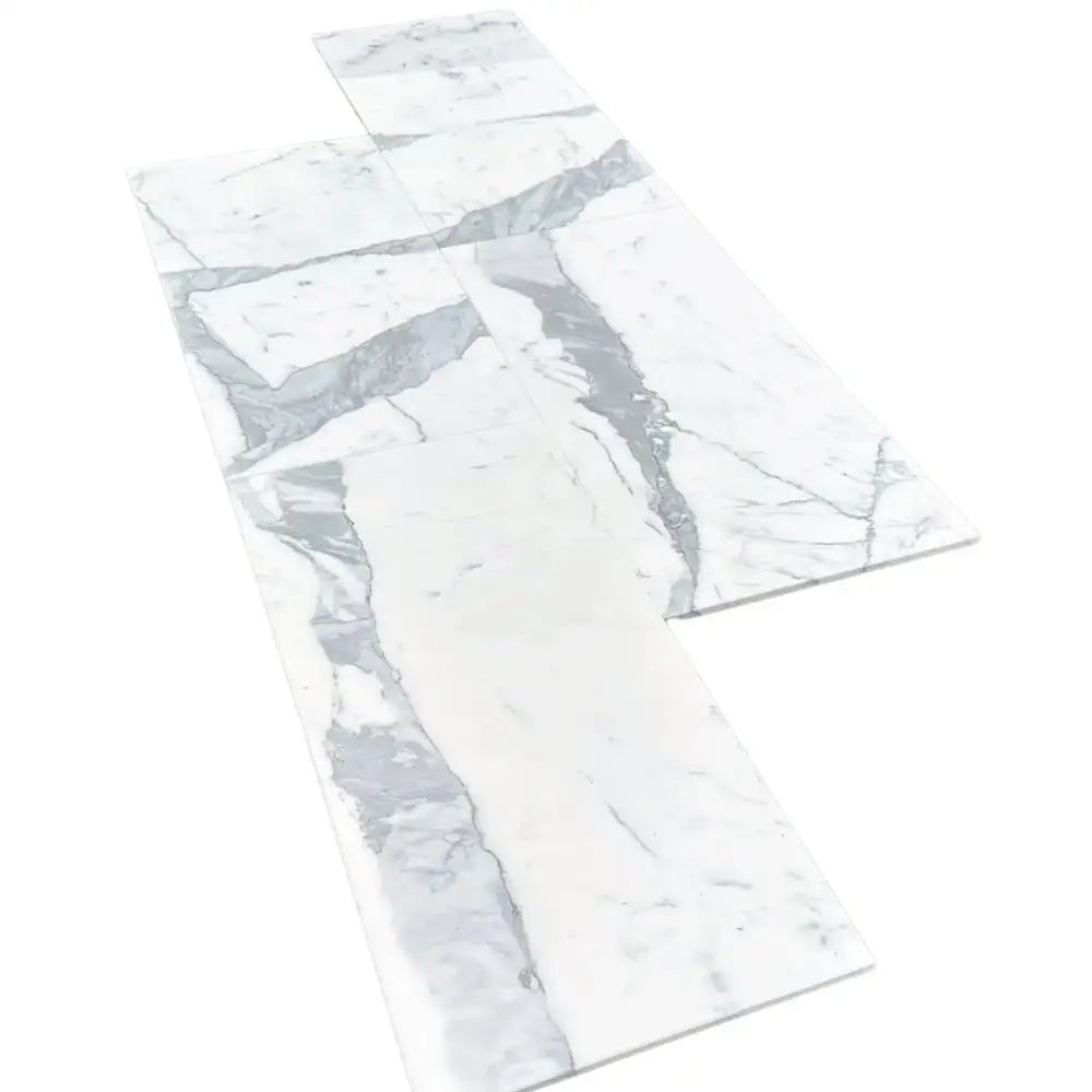 Marble-patterned floor tiles from Statuary Statuario White 12X24 Italian Marble