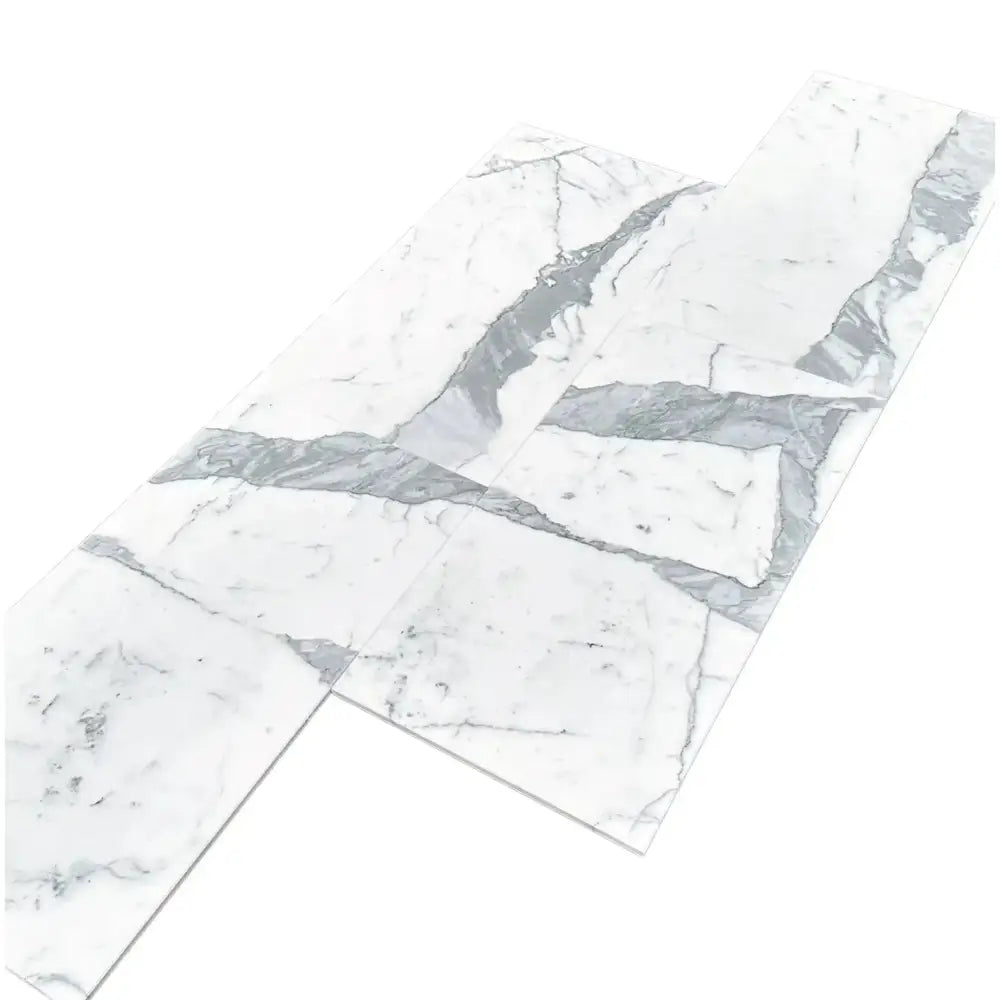 White marble-patterned floor tiles from Statuary Statuario White 12x24 Italian Marble