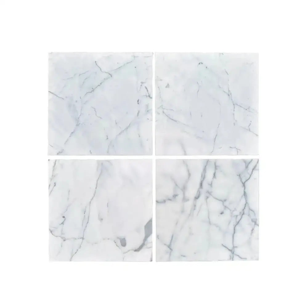 Four polished or honed Statuary Statuario White 18x18 Italian marble tiles