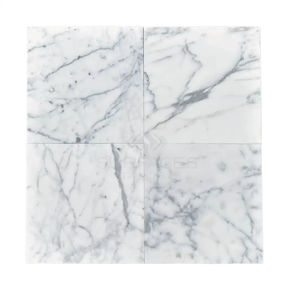 Square marble tile pattern in Statuary Statuario White Italian marble 18x18