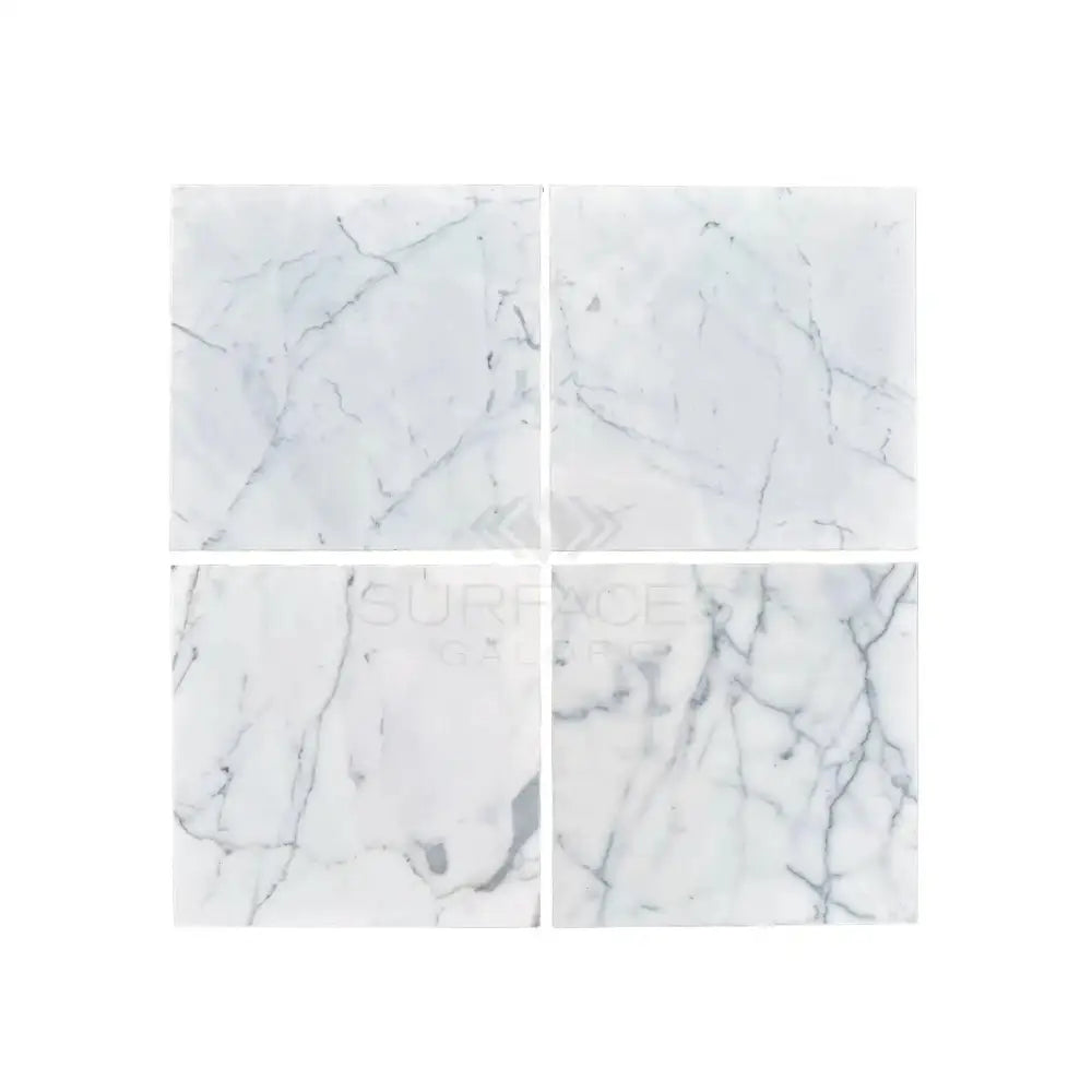 Four white marble tiles from Statuary Statuario White 18X18 Italian Marble collection