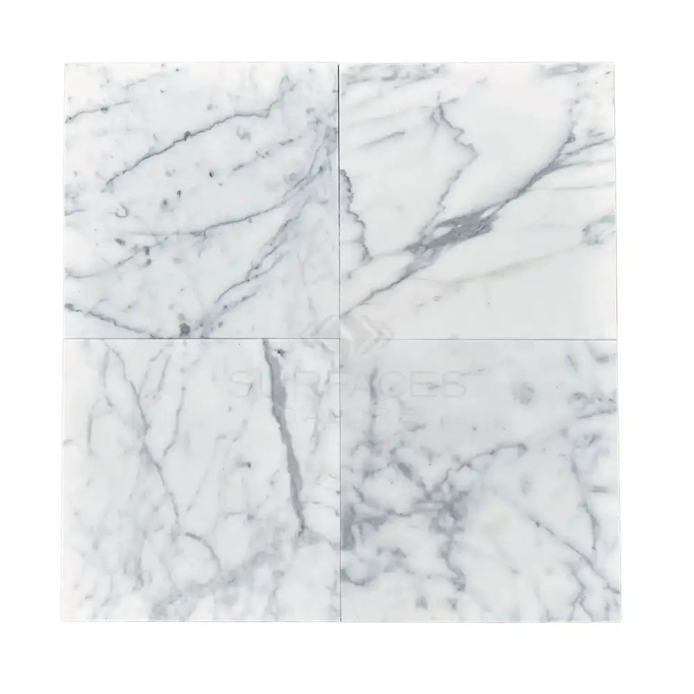 Four square Statuary Statuario White Italian marble tiles in polished or honed finish