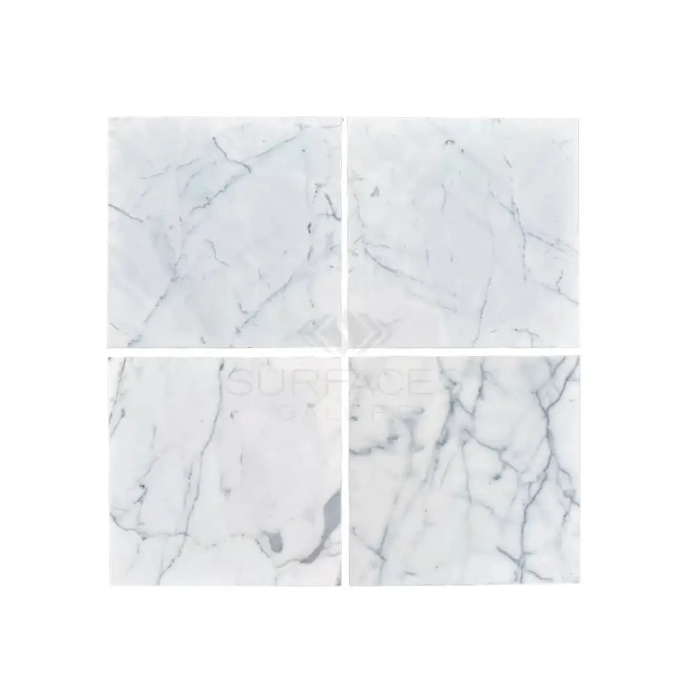 Four white marble tiles from Statuary Statuario White 24x24 Italian polished or honed marble