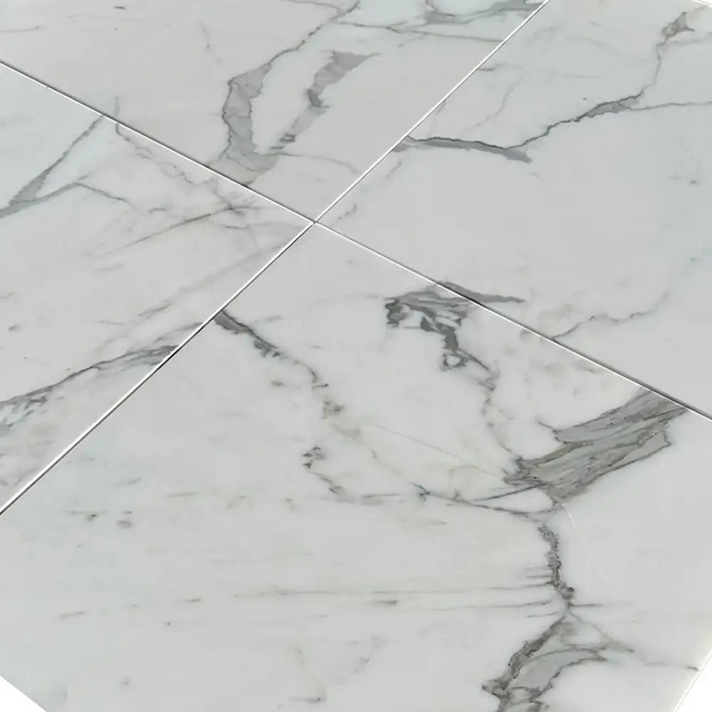 Marble-patterned square tiles from Statuary Statuario White 4X12 Italian Marble collection