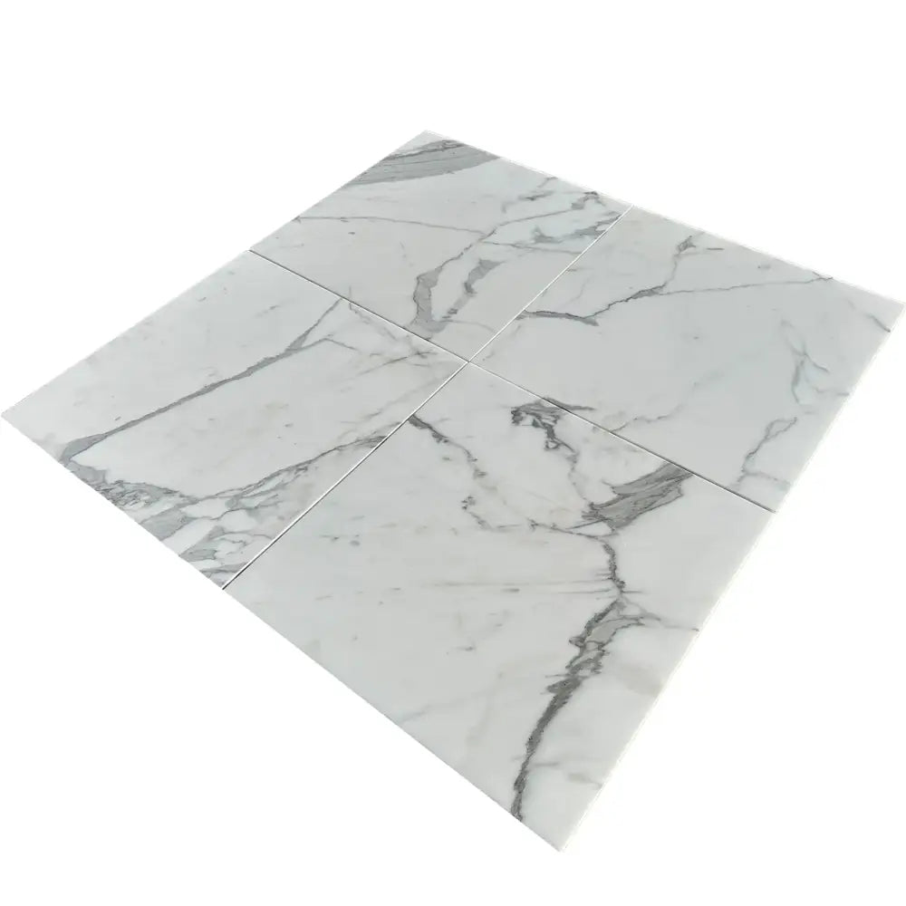 Marble-patterned square tiles from Statuary Statuario White 4X12 Italian Marble