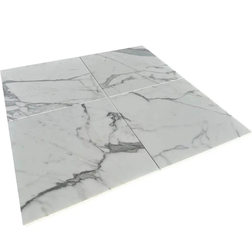 Marble-patterned floor tiles from Statuary Statuario White 4X12 Italian Marble collection
