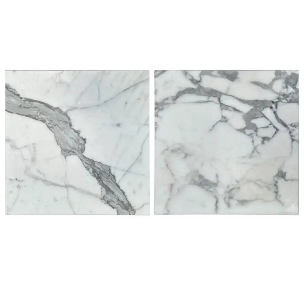 Two square Statuary White marble tiles in polished or honed finish for elegant flooring