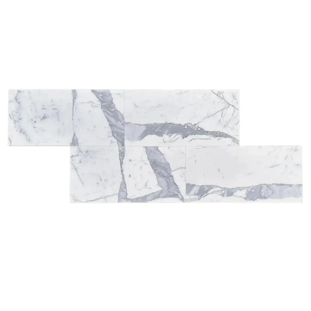 Marble-patterned tile arrangement of Statuary Statuario White 6X12 Italian Marble