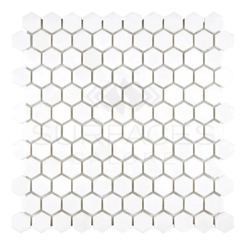 White hexagonal tile mosaic for Thassos Supreme 1-inch Hexagon Mosaic Marble