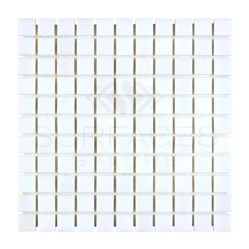 White square mosaic tile sheet from Thassos Supreme 1x1 Marble polished or honed