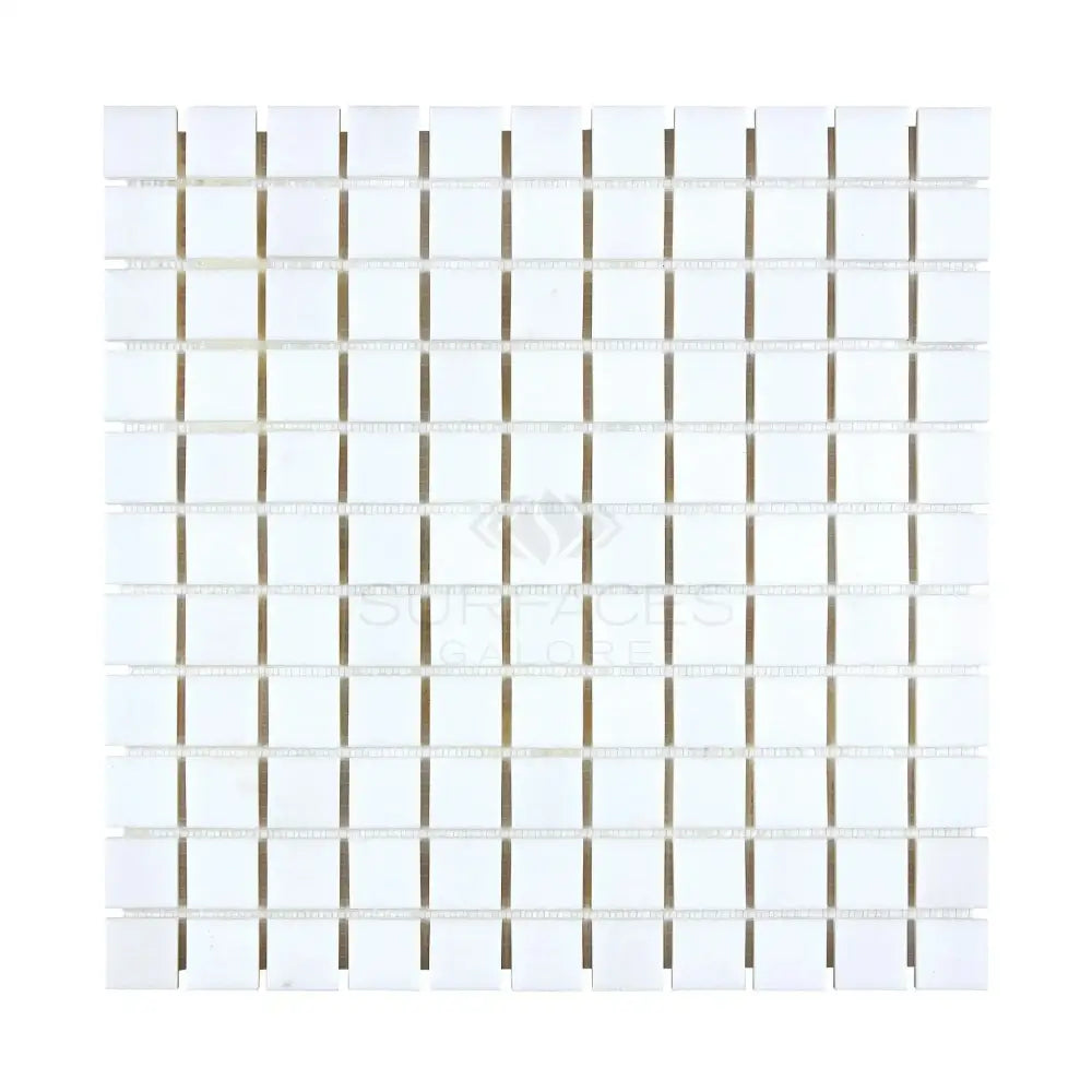 White square mosaic tile sheet from Thassos Supreme 1X1 Marble in polished or honed finish