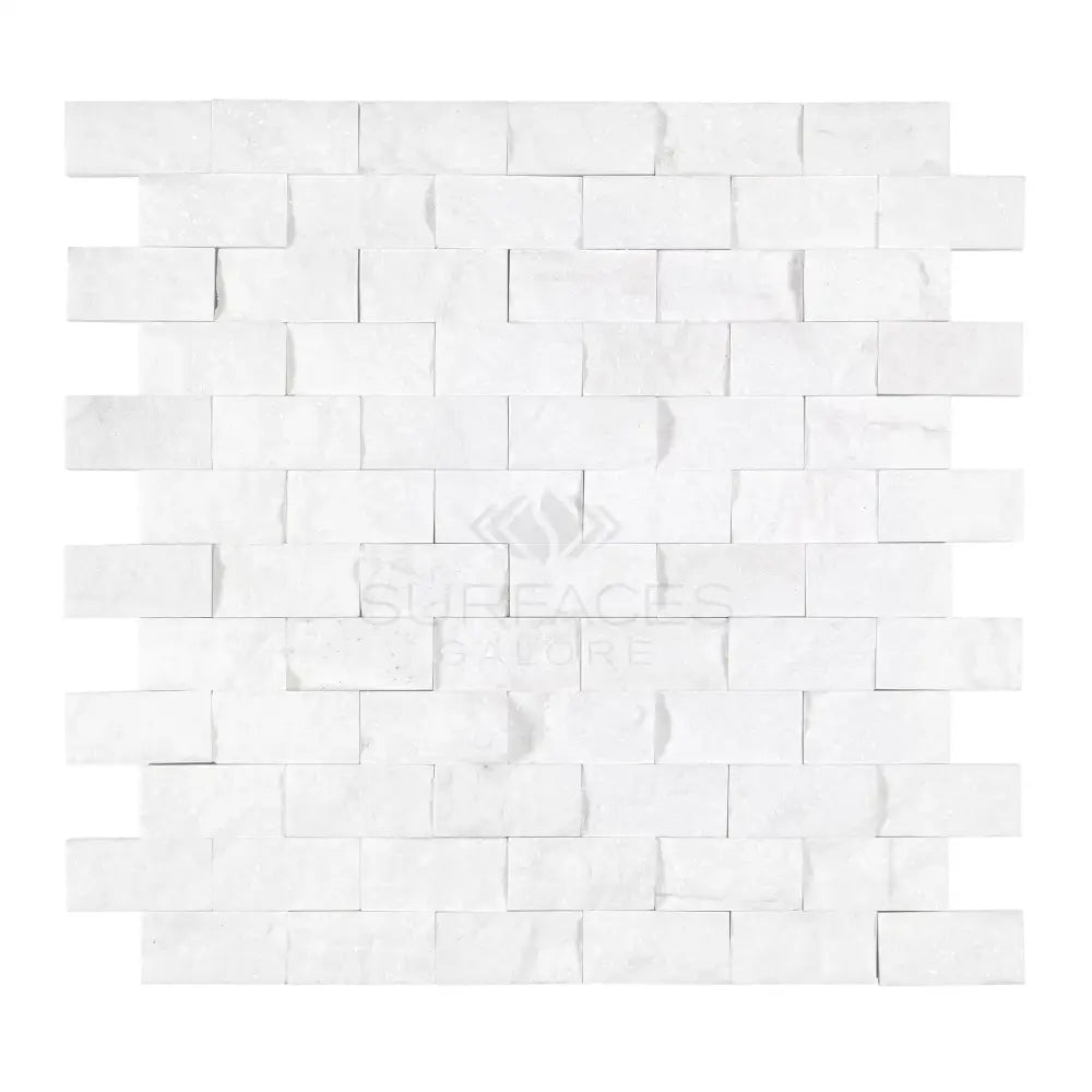 White brick mosaic tile from Thassos Supreme 1X2 Marble Split-Faced collection