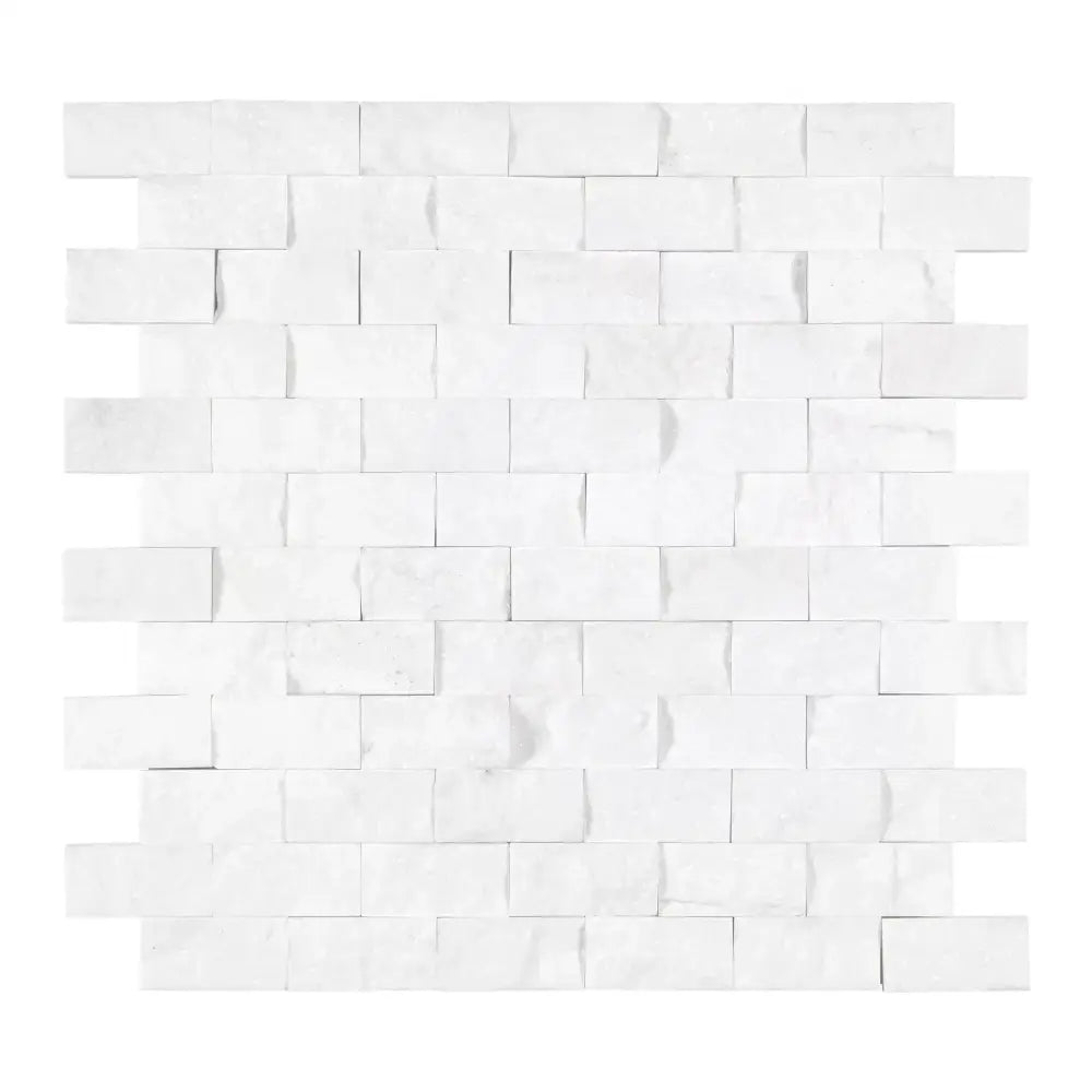 White stacked stone mosaic tile from Thassos Supreme 1X2 Brick Mosaic Marble Split-Faced