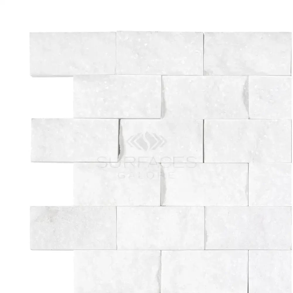 White stacked stone wall tile from Thassos Supreme 1X2 Brick Mosaic Marble Split-Faced