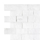White stacked stone wall tile from Thassos Supreme 1X2 Brick Mosaic Marble Split-Faced