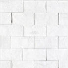 White stacked stone wall in Thassos Supreme 1X2 Brick Mosaic Marble Split-Faced