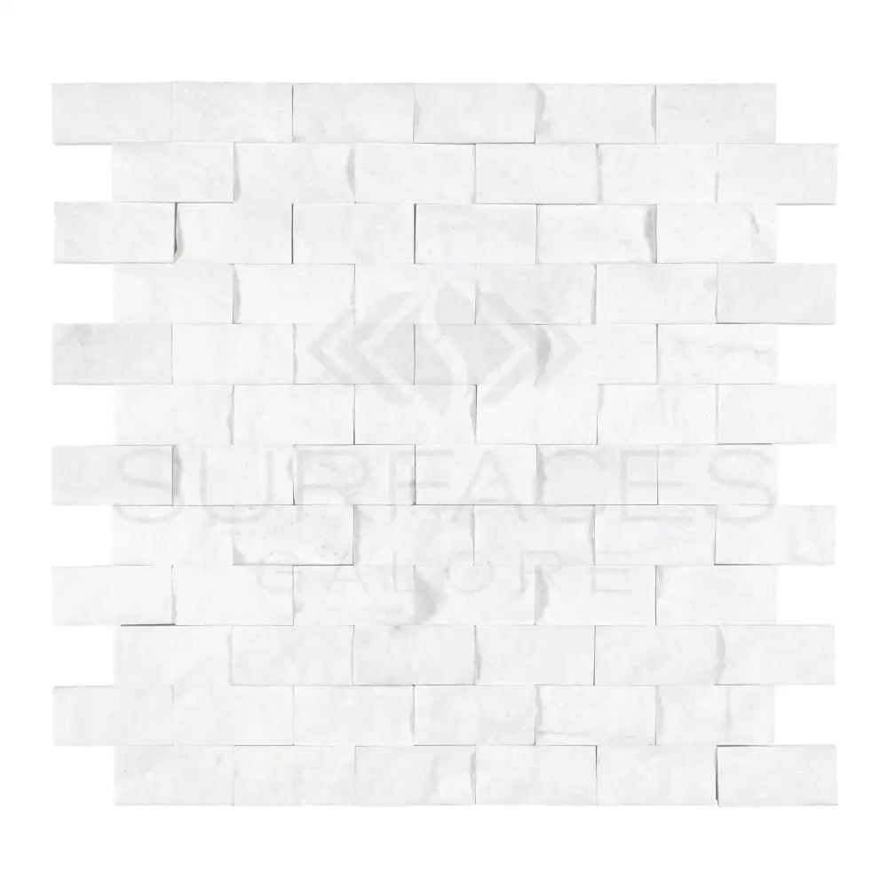 White stacked stone wall tile Thassos Supreme 1X2 Brick Mosaic Marble Split-Faced