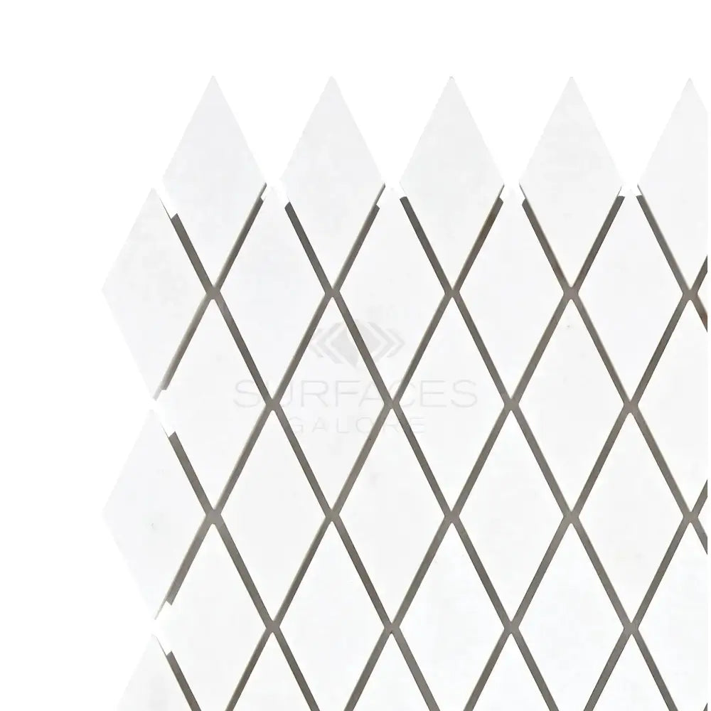 White diamond tile pattern on Thassos Supreme 1x2 diamond mosaic marble surface