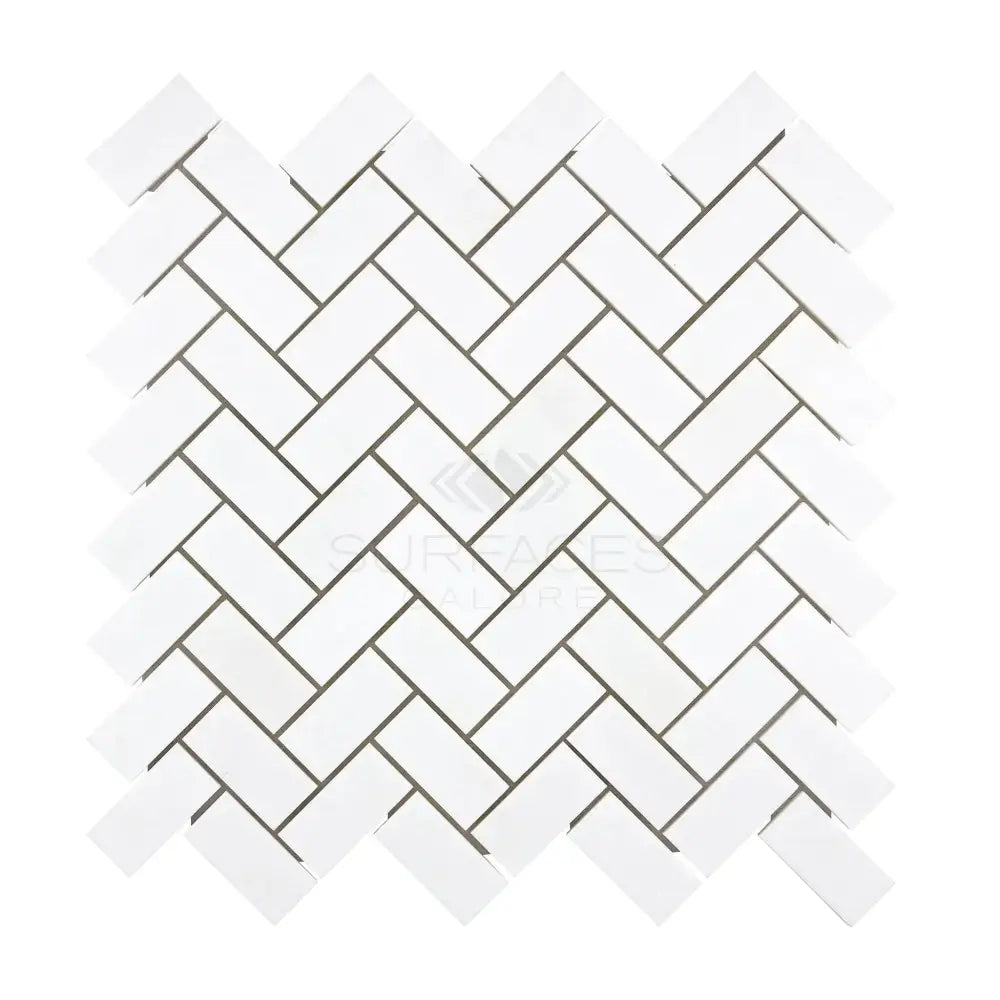 White Thassos Supreme Herringbone Mosaic Marble Tile pattern, polished or honed finish