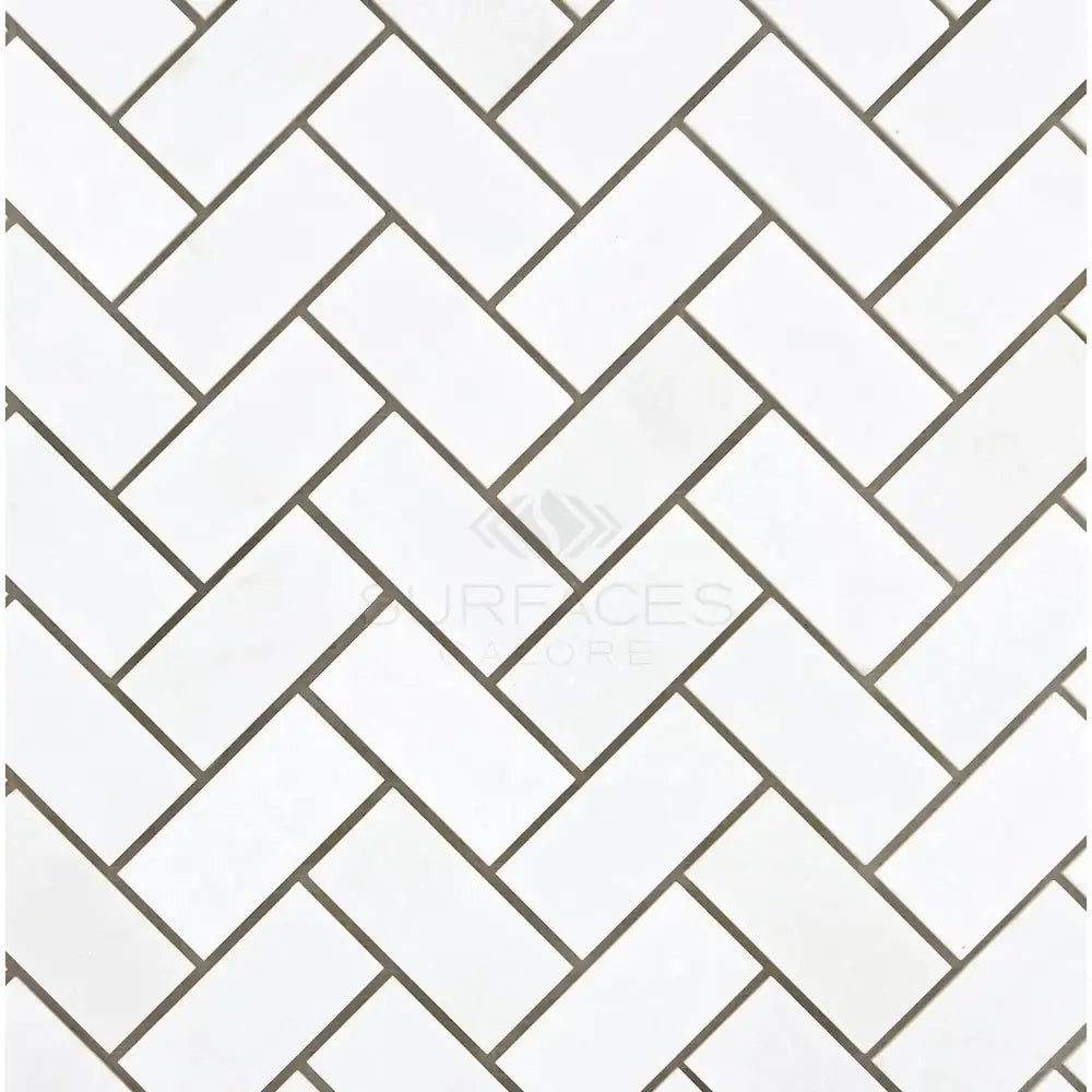 White Thassos Supreme 1x2 Herringbone Mosaic Marble tile pattern polished or honed