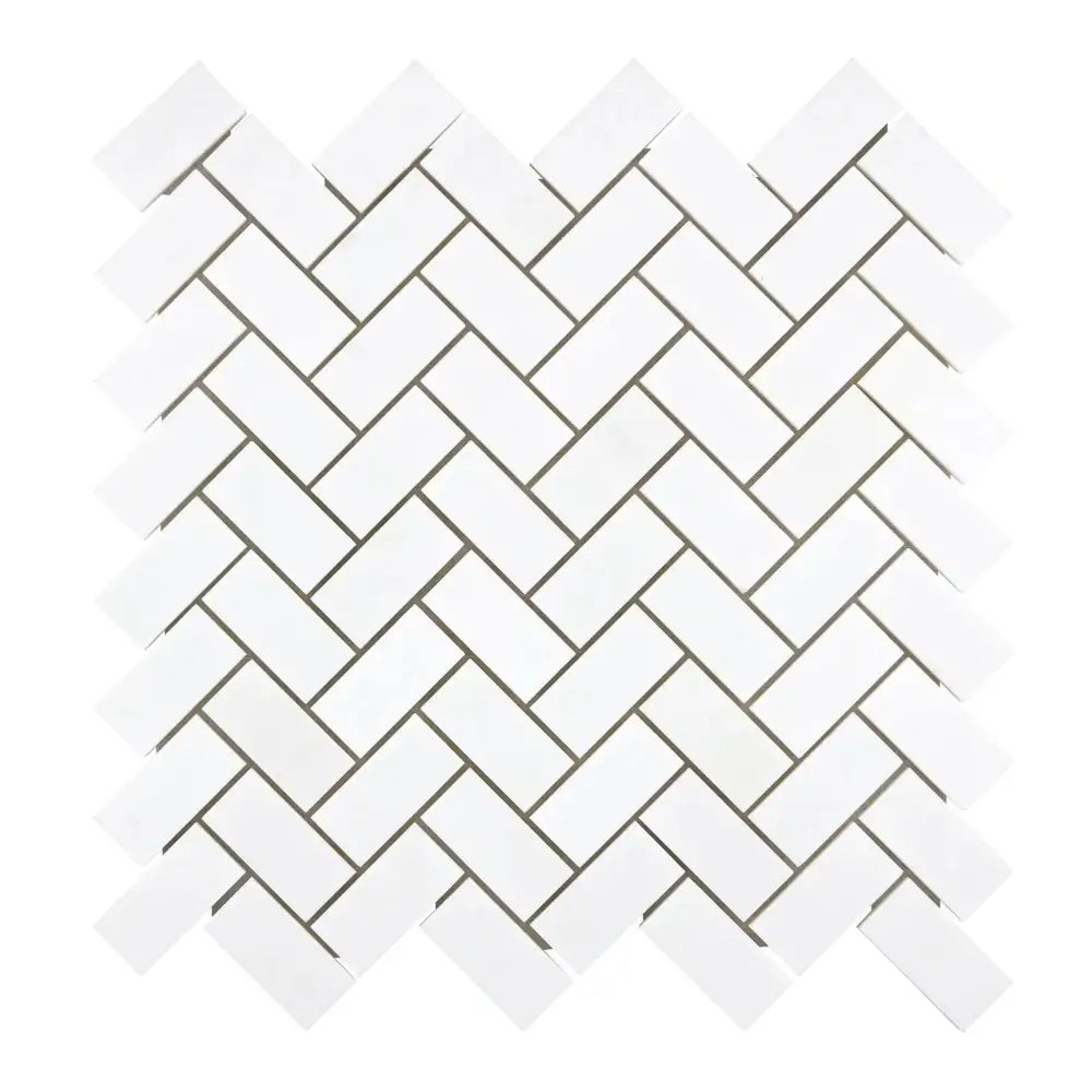 White Herringbone Tile Pattern from Thassos Supreme 1X2 Herringbone Marble Mosaic
