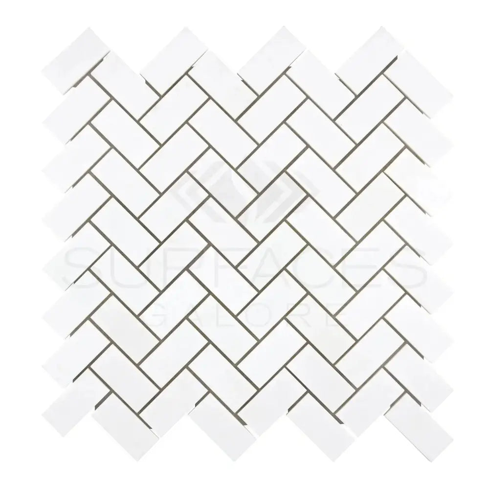 White Herringbone Tile Pattern in Thassos Supreme 1X2 Herringbone Marble Mosaic
