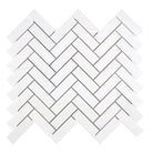 White herringbone tile pattern in Thassos Supreme 1X3 Herringbone Mosaic Marble