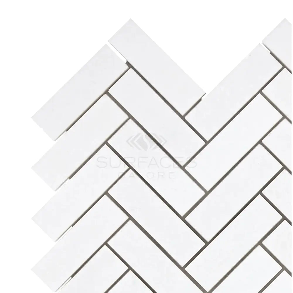 White Thassos Supreme 1X3 Herringbone Mosaic Marble tile pattern polished or honed