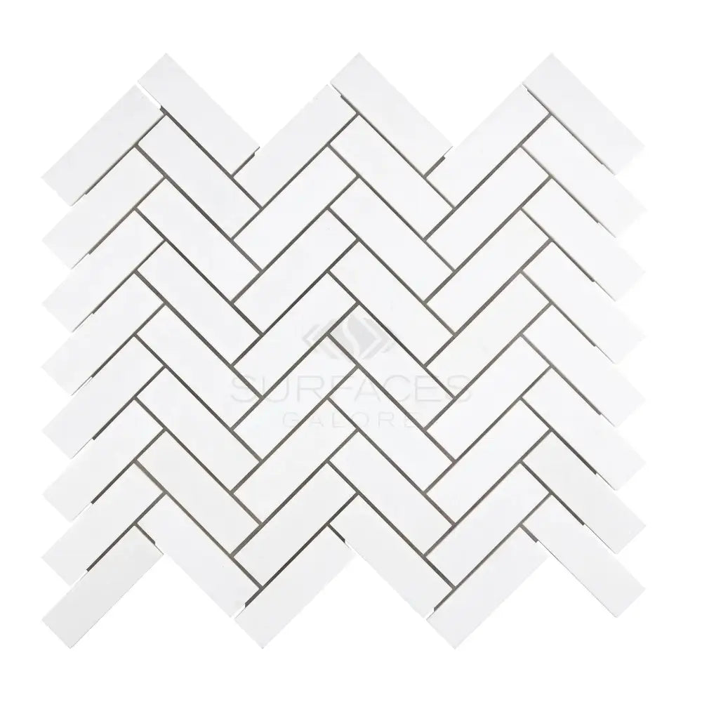 White herringbone tile pattern from Thassos Supreme 1X3 Herringbone Mosaic Marble