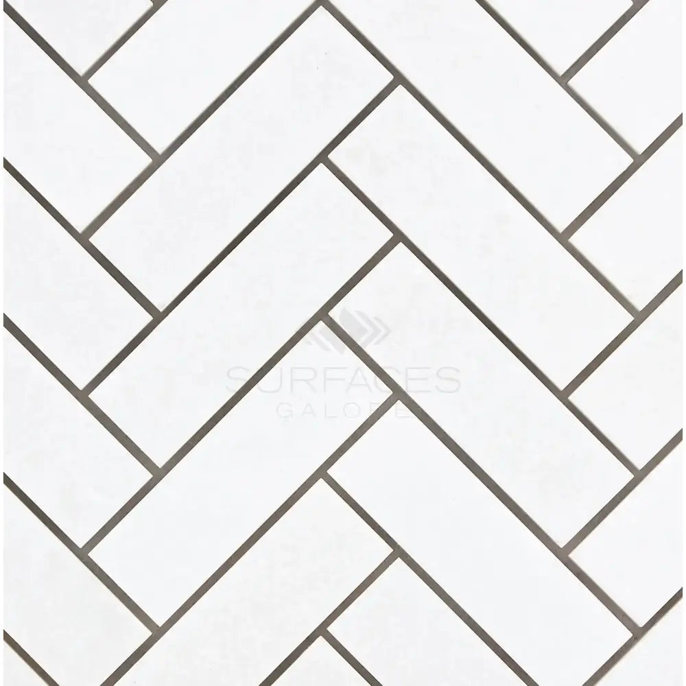 White Thassos Supreme 1X3 Herringbone Marble Mosaic tile pattern polished or honed
