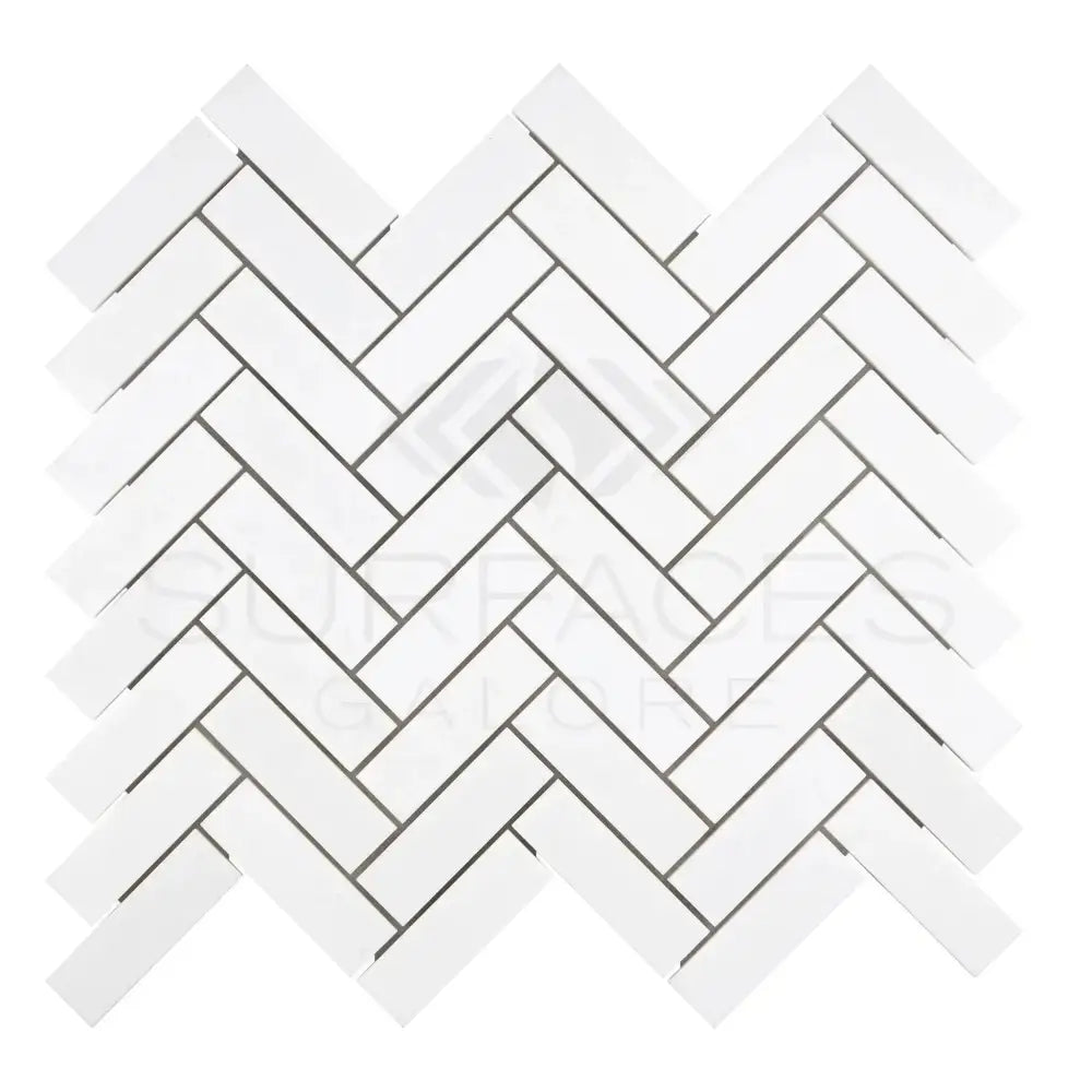 White Thassos Supreme 1X3 Herringbone Mosaic Marble Tile Pattern