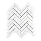 White Thassos marble herringbone mosaic tile pattern for elegant flooring or backsplash