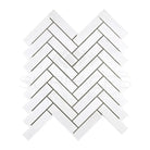 White Herringbone Tile Pattern in Thassos Supreme Marble Mosaic for elegant flooring
