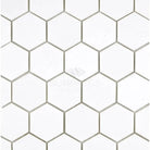 White hexagonal tile pattern from Thassos Supreme 2 Inch Hexagon Mosaic Marble