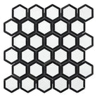 Hexagonal black and white tile mosaic for Thassos Supreme 2 inch Vortex Hexagon marble