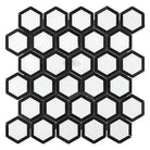 Black and white hexagonal mosaic tile sheet from Thassos Supreme Vortex Marble collection