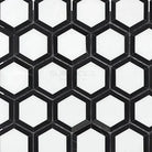 Black and white hexagonal tile pattern from Thassos Supreme Vortex Hexagon Mosaic marble