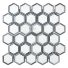 Hexagonal mosaic tile sheet from Thassos Supreme in Blue-Gray polished marble