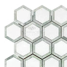 Hexagonal Thassos Supreme marble mosaic tile with Ming-Green accents for luxurious flooring