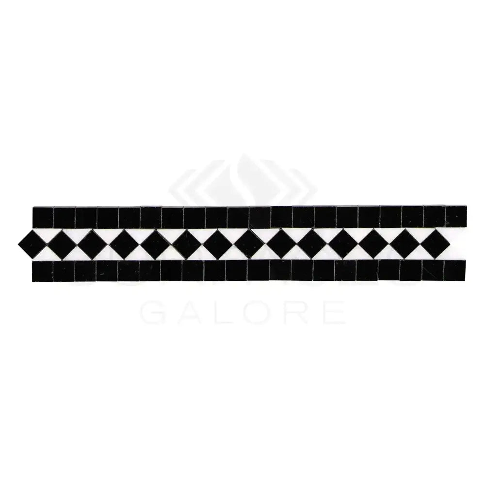 Black and white mosaic tile border for Thassos Supreme 2X12 BIAS Border marble trim