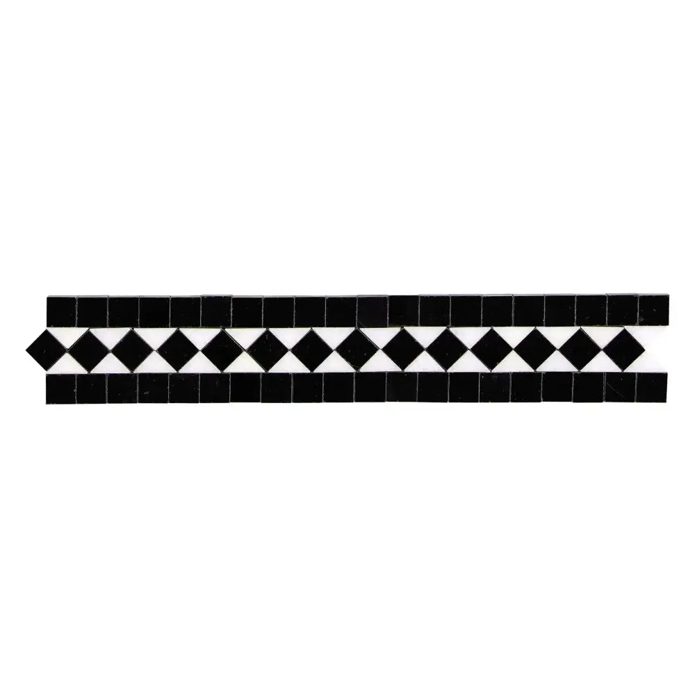 Black and white mosaic tile border for Thassos Supreme 2X12 Bias Border marble