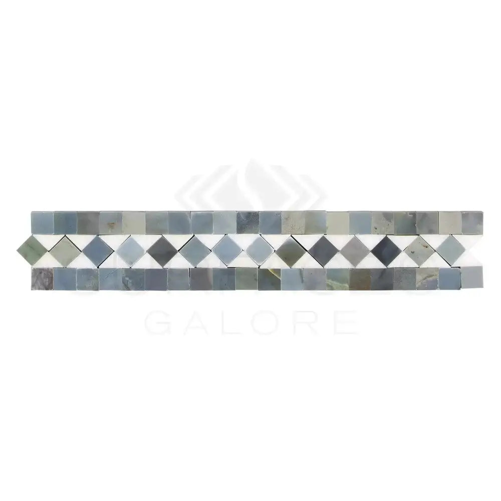 Mosaic tile border from Thassos Supreme 2x12 BIAS Border with Blue-Gray Marble
