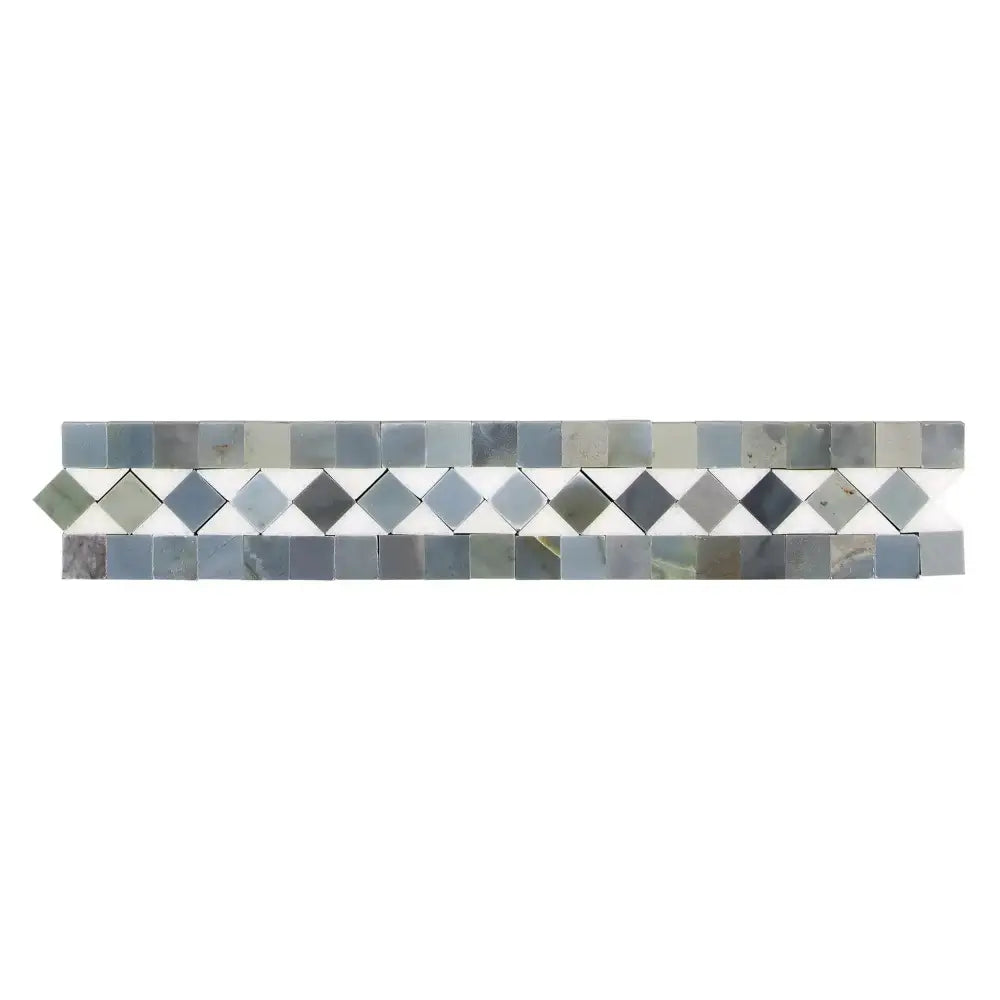 Gray and white mosaic tile border from Thassos Supreme 2X12 BIAS Border marble collection